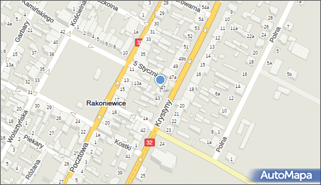 Rakoniewice, Krystyny, 45, mapa Rakoniewice