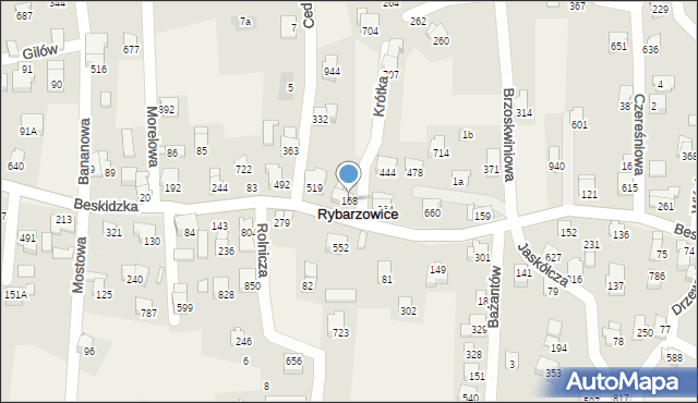 Rybarzowice, Krótka, 168, mapa Rybarzowice