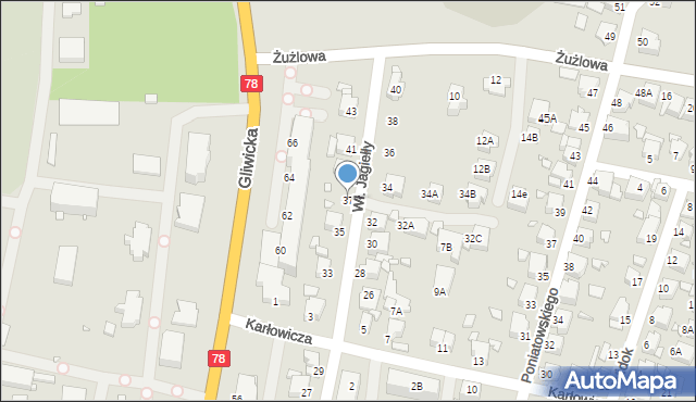 Rybnik, Króla Władysława Jagiełły, 37, mapa Rybnika