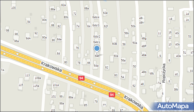 Rzeszów, Krakowska, 64b, mapa Rzeszów