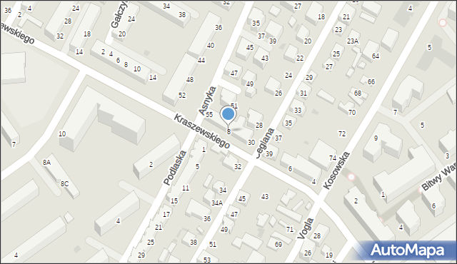 Siedlce, Kraszewskiego Józefa Ignacego, 8, mapa Siedlce