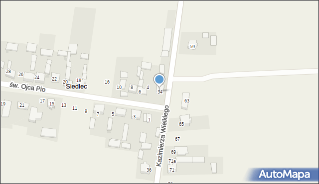 Siedlec, Króla Kazimierza Wielkiego, 34, mapa Siedlec