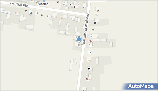 Siedlec, Króla Kazimierza Wielkiego, 36, mapa Siedlec