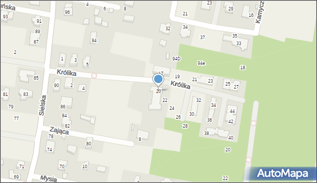 Siedliska, Królika, 20, mapa Siedliska