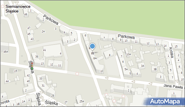 Siemianowice Śląskie, Krasińskiego Zygmunta, 8B, mapa Siemianowice Śląskie