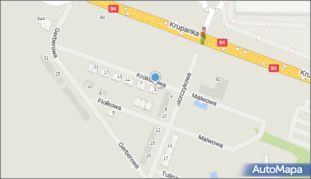 Siemianowice Śląskie, Krokusowa, 1, mapa Siemianowice Śląskie