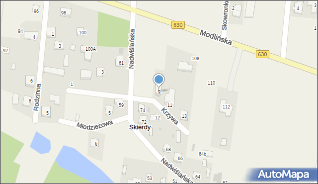 Skierdy, Krzywa, 9, mapa Skierdy