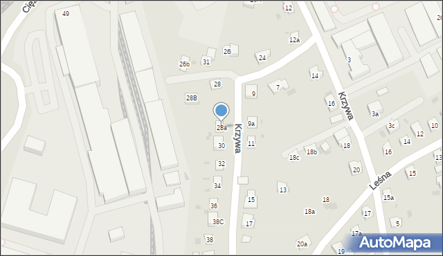 Skoczów, Krzywa, 28a, mapa Skoczów