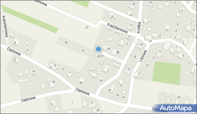 Skrzyszów, Krótka, 9, mapa Skrzyszów