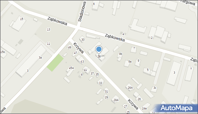 Sokołów Podlaski, Krzywa, 28, mapa Sokołów Podlaski