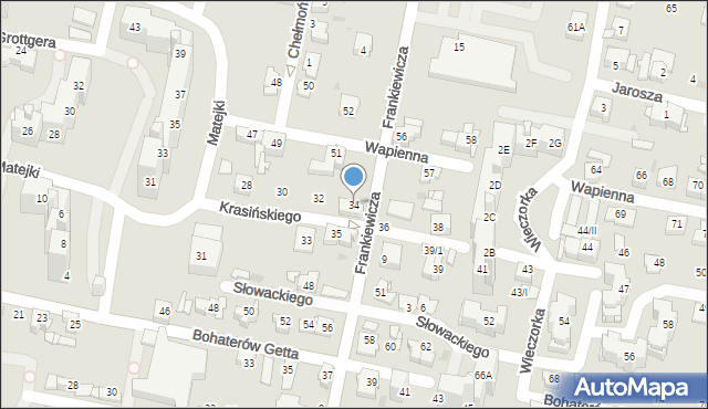 Sosnowiec, Krasińskiego Zygmunta, 34, mapa Sosnowca