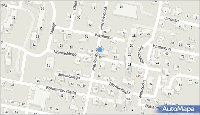 Sosnowiec, Krasińskiego Zygmunta, 36, mapa Sosnowca