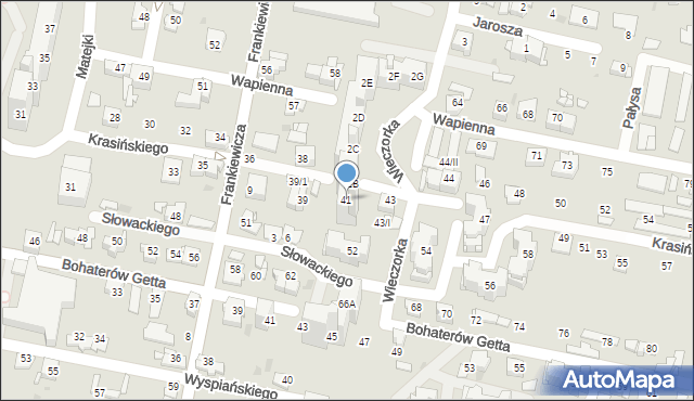 Sosnowiec, Krasińskiego Zygmunta, 41, mapa Sosnowca