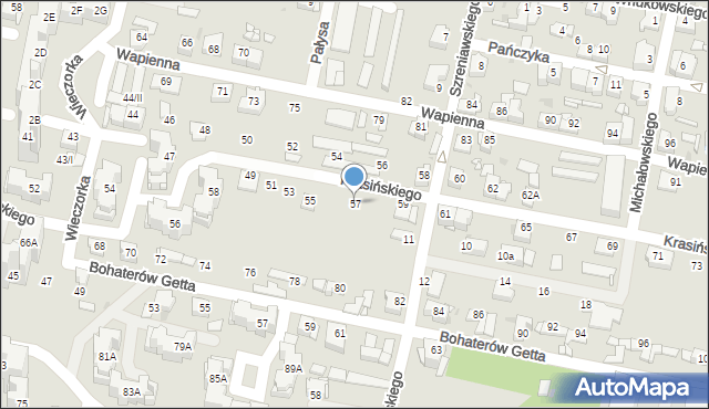 Sosnowiec, Krasińskiego Zygmunta, 57, mapa Sosnowca