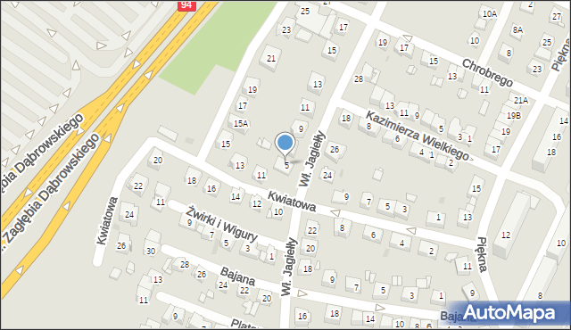 Sosnowiec, Króla Władysława Jagiełły, 5, mapa Sosnowca