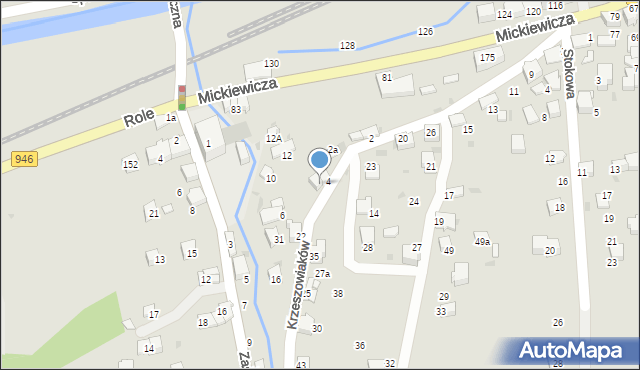 Sucha Beskidzka, Krzeszowiaków, 4a, mapa Sucha Beskidzka