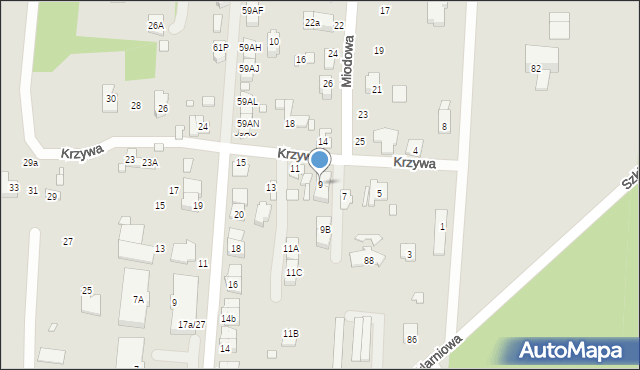 Sulejówek, Krzywa, 9, mapa Sulejówek
