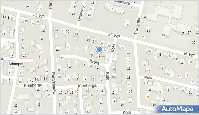 Świdnik, Kręta, 3, mapa Świdnika