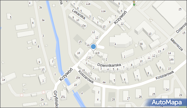 Szczecin, Krzywoń Anieli, 21, mapa Szczecina