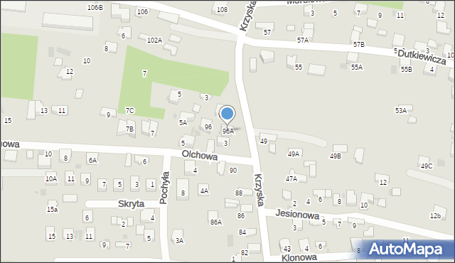 Tarnów, Krzyska, 96A, mapa Tarnów