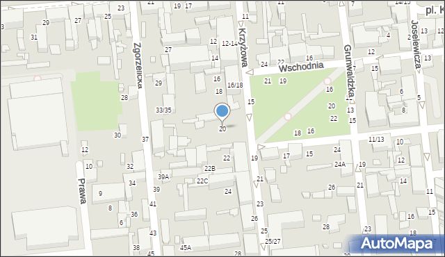 Tomaszów Mazowiecki, Krzyżowa, 20, mapa Tomaszów Mazowiecki