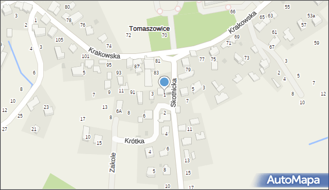 Tomaszowice, Krótka, 1, mapa Tomaszowice