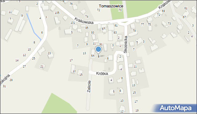 Tomaszowice, Krótka, 8, mapa Tomaszowice