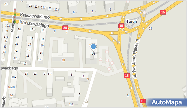 Toruń, Kraszewskiego Józefa Ignacego, 1/3, mapa Torunia