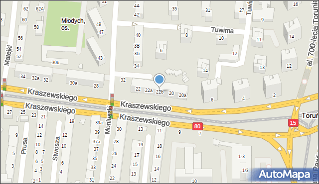 Toruń, Kraszewskiego Józefa Ignacego, 22b, mapa Torunia