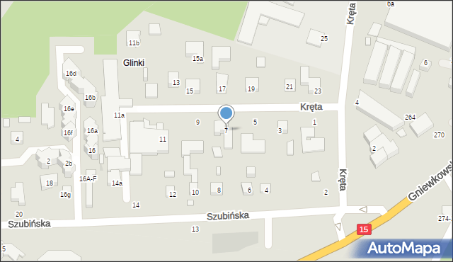 Toruń, Kręta, 7, mapa Torunia