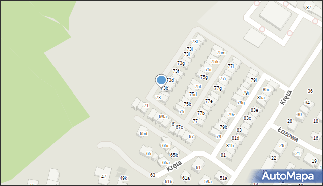 Toruń, Kręta, 73a, mapa Torunia