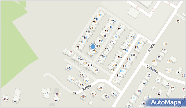 Toruń, Kręta, 75a, mapa Torunia