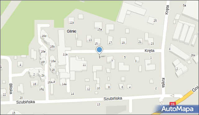 Toruń, Kręta, 9, mapa Torunia