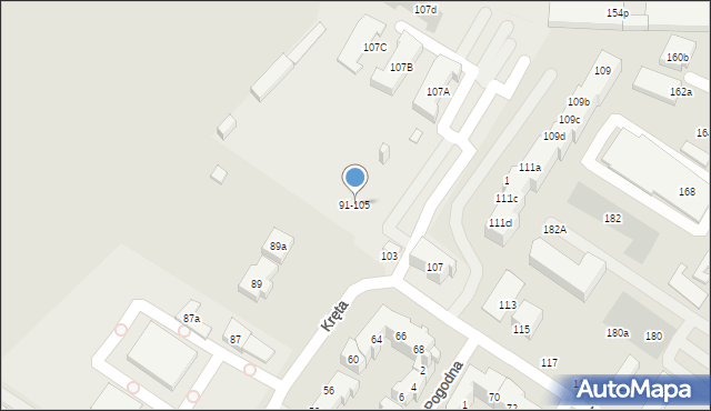 Toruń, Kręta, 91-105, mapa Torunia