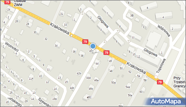 Trzebinia, Krakowska, 42, mapa Trzebinia
