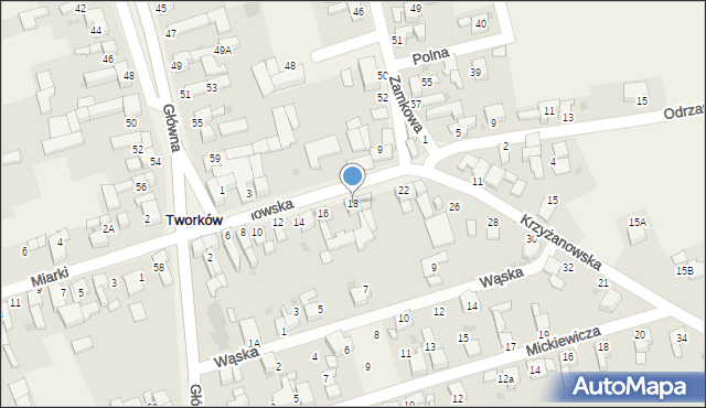 Tworków, Krzyżanowska, 18, mapa Tworków