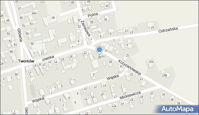 Tworków, Krzyżanowska, 26, mapa Tworków