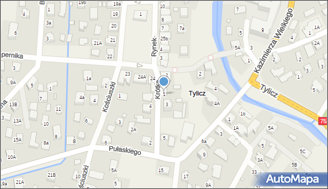 Tylicz, Krótka, 1, mapa Tylicz