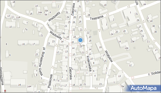 Wadowice, Krakowska, 13, mapa Wadowice