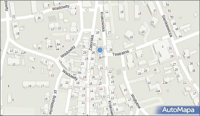 Wadowice, Krakowska, 25, mapa Wadowice
