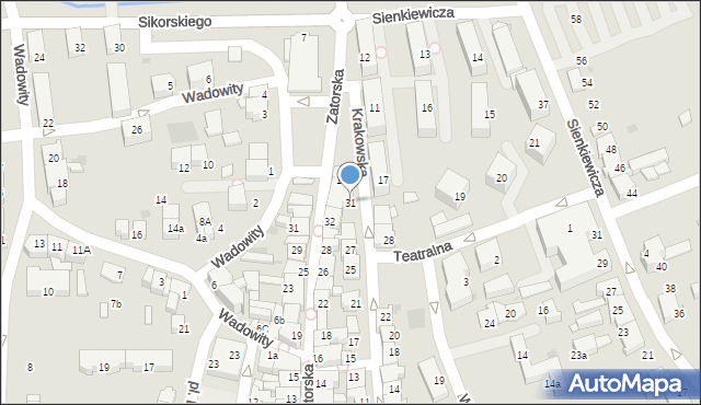 Wadowice, Krakowska, 31, mapa Wadowice