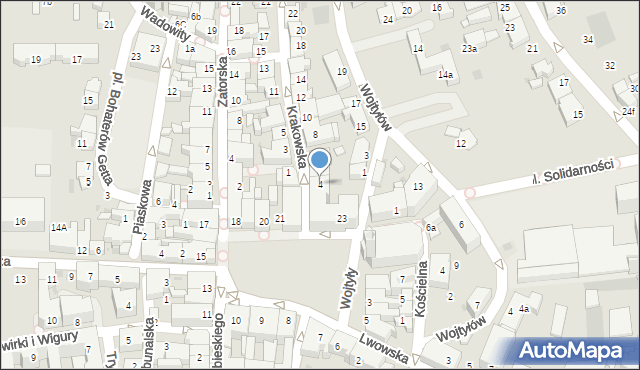 Wadowice, Krakowska, 4, mapa Wadowice