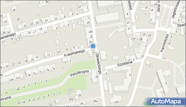 Wadowice, Krasińskiego Zygmunta, 1, mapa Wadowice