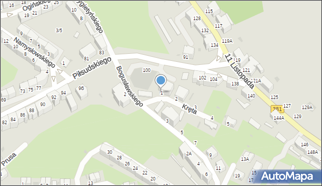 Wałbrzych, Kręta, 1, mapa Wałbrzycha