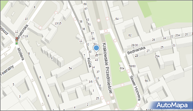 Warszawa, Krakowskie Przedmieście, 45, mapa Warszawy