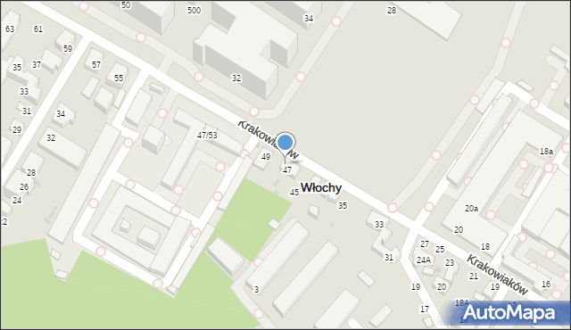 Warszawa, Krakowiaków, 47A, mapa Warszawy