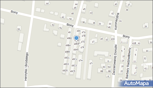 Warszawa, Królowej Bony, 49A3, mapa Warszawy
