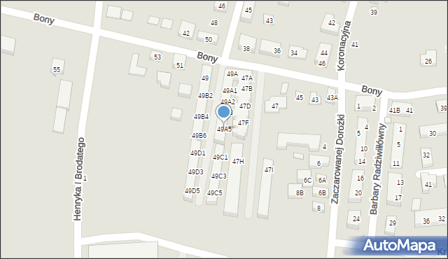 Warszawa, Królowej Bony, 49A5, mapa Warszawy
