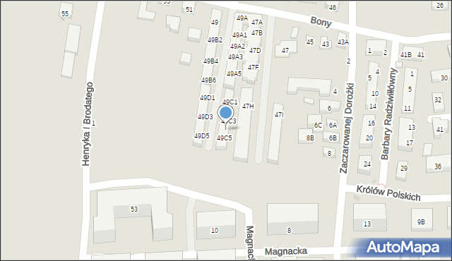 Warszawa, Królowej Bony, 49C4, mapa Warszawy