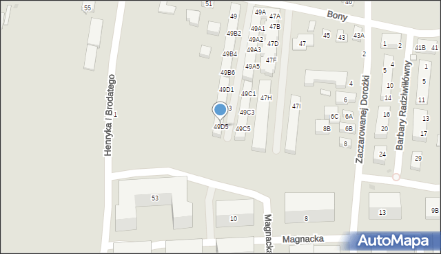 Warszawa, Królowej Bony, 49D5, mapa Warszawy